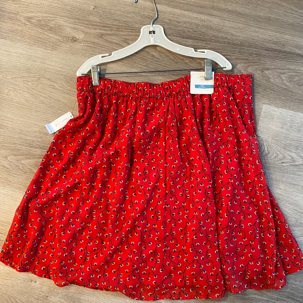 Old Navy red chiffon knee length skirt sz L Large
